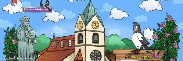 Screenshot Kirche mit blauem Himmel und Wolken